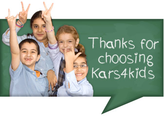 Group of happy kids thanking donors for choosing Kars4Kids 
